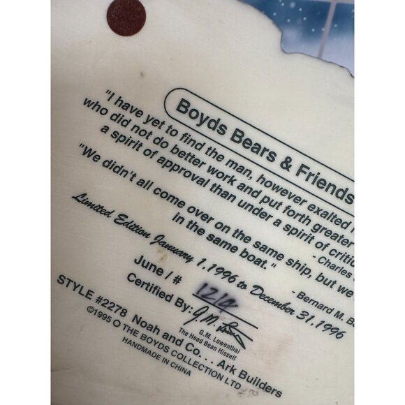 Boyds Bears 1996 Noah's Ark #1214 Figurine – Super Cute &‎ Excellent Condition! - Picture 2 of 12